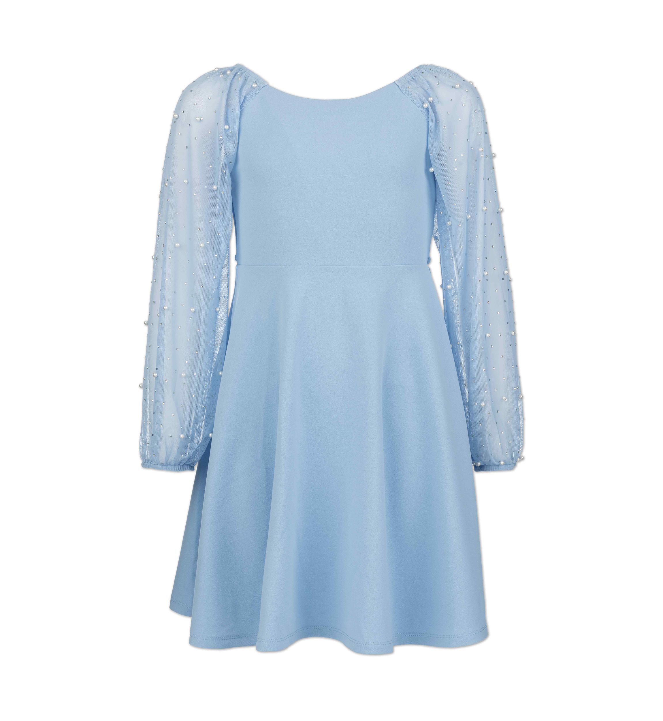 blue dress with pearl sleeves Chic Light Blue Mini Dress with Elegant Pearl Sleeves main image 1