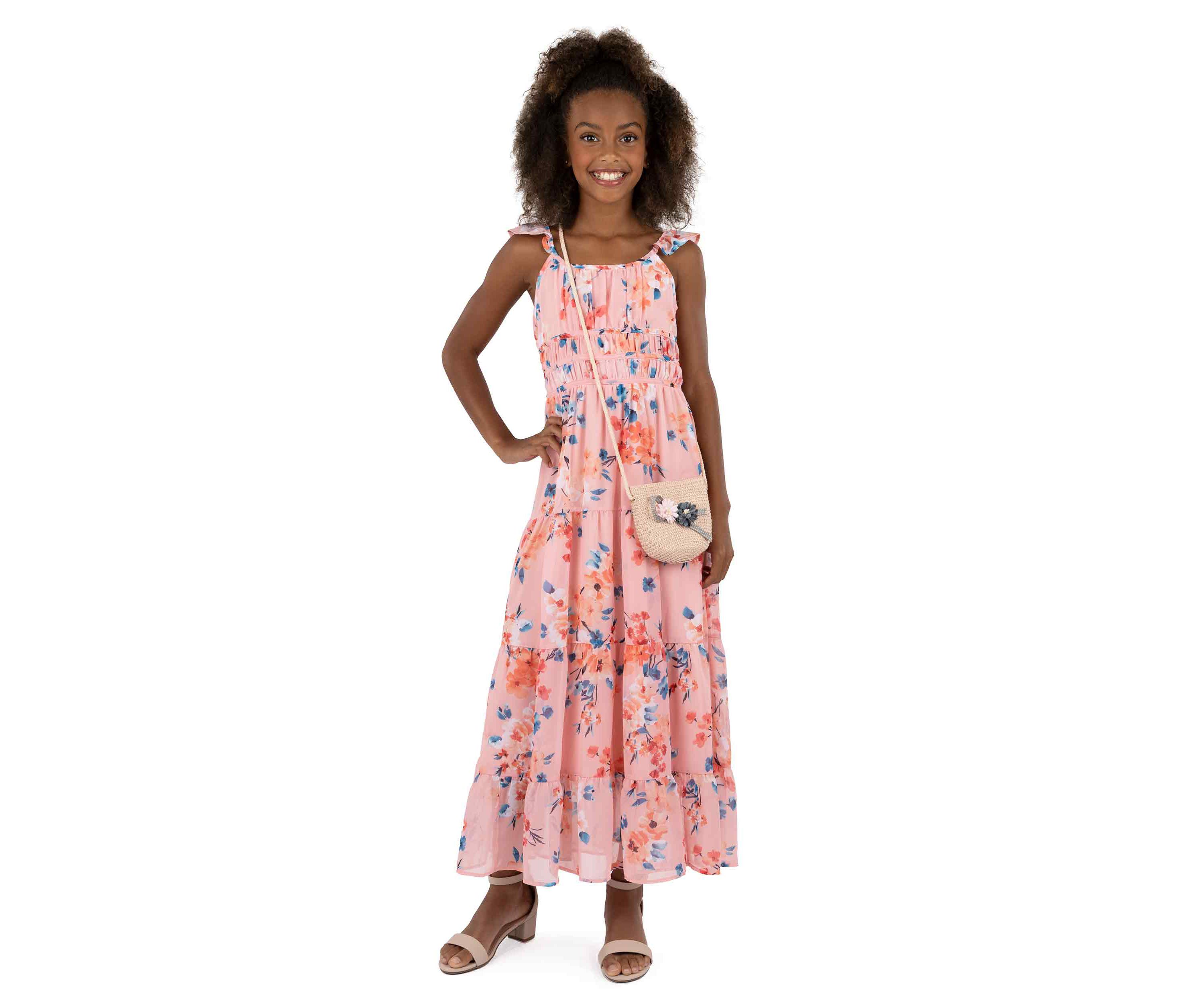 Girls 7-16 Flutter Sleeve Floral Printed Maxi Dress