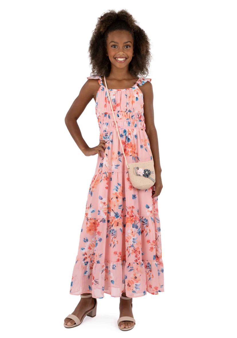 Girls 7-16 Flutter Sleeve Floral Printed Maxi Dress