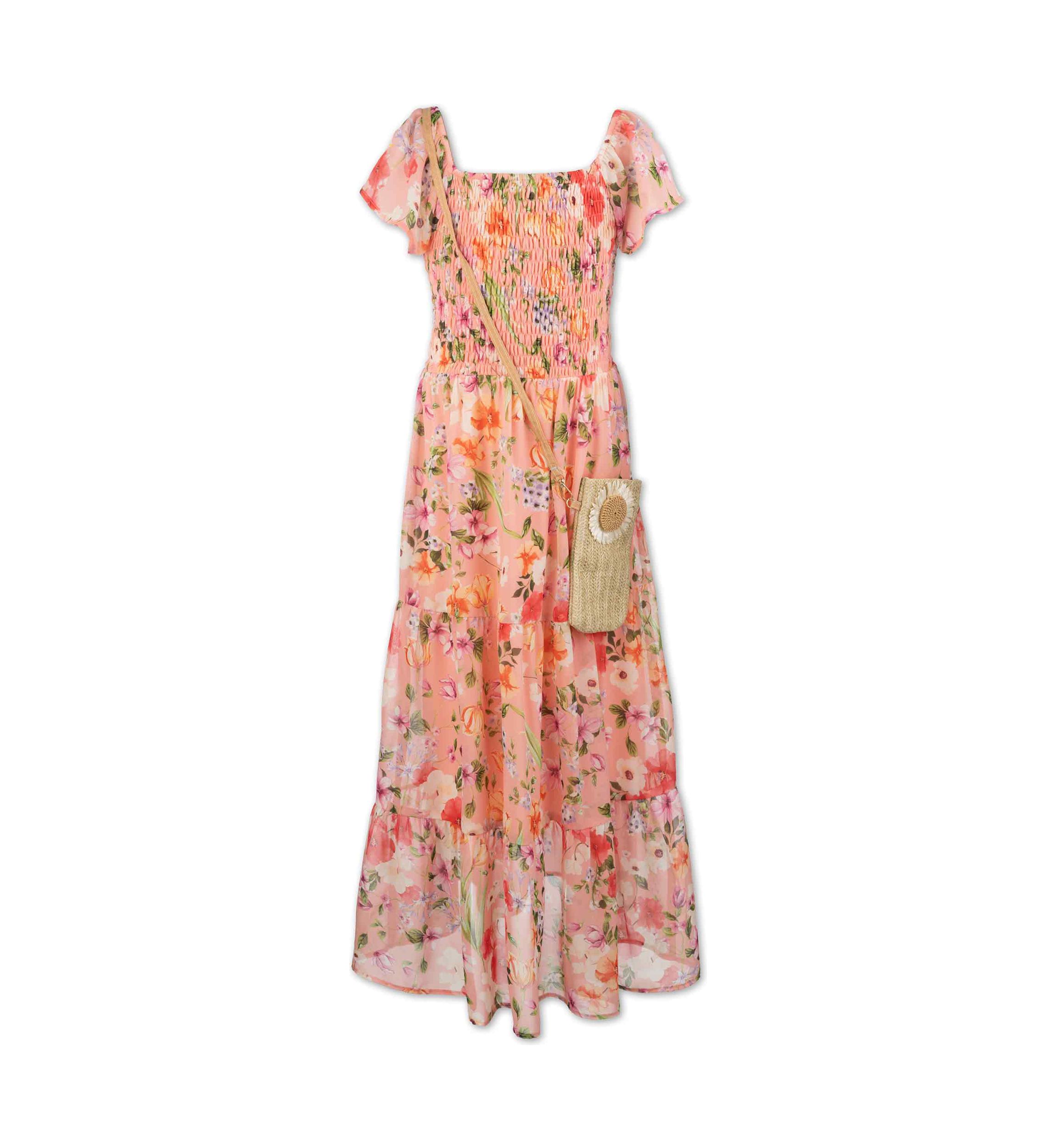 Girls 7-16 Floral Printed Smocked Maxi Dress