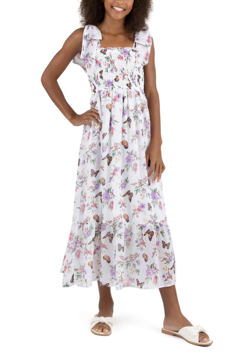 Speechless Girls 7-16 Butterfly Print Smocked Maxi Dress | Belk
