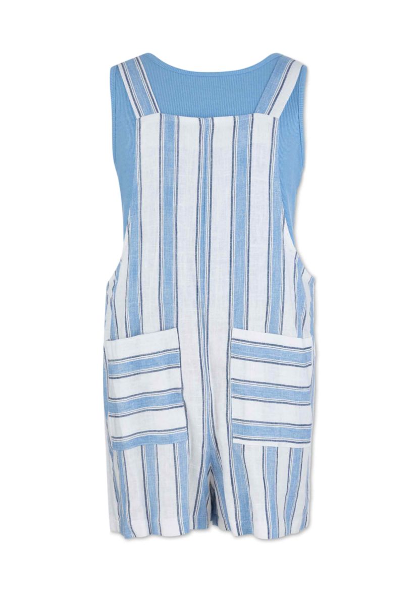blue cowl neck satin dress Medium Wash Stripe 100% Cotton Denim Romper - All Clothing