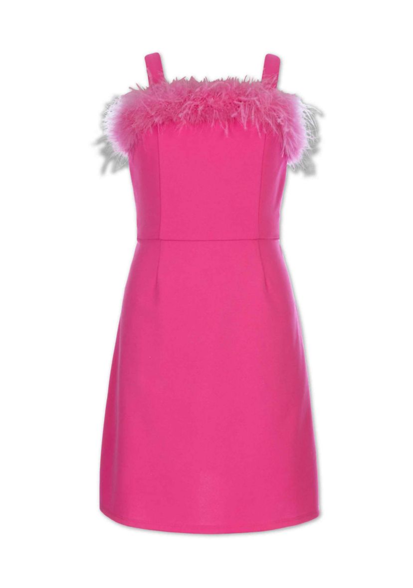 Girls 7-16 Scuba Crepe Feather Trim Dress