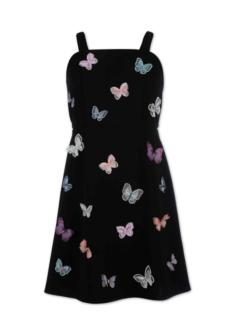 Girls 7-16 Butterfly Printed Scuba Crepe Dress