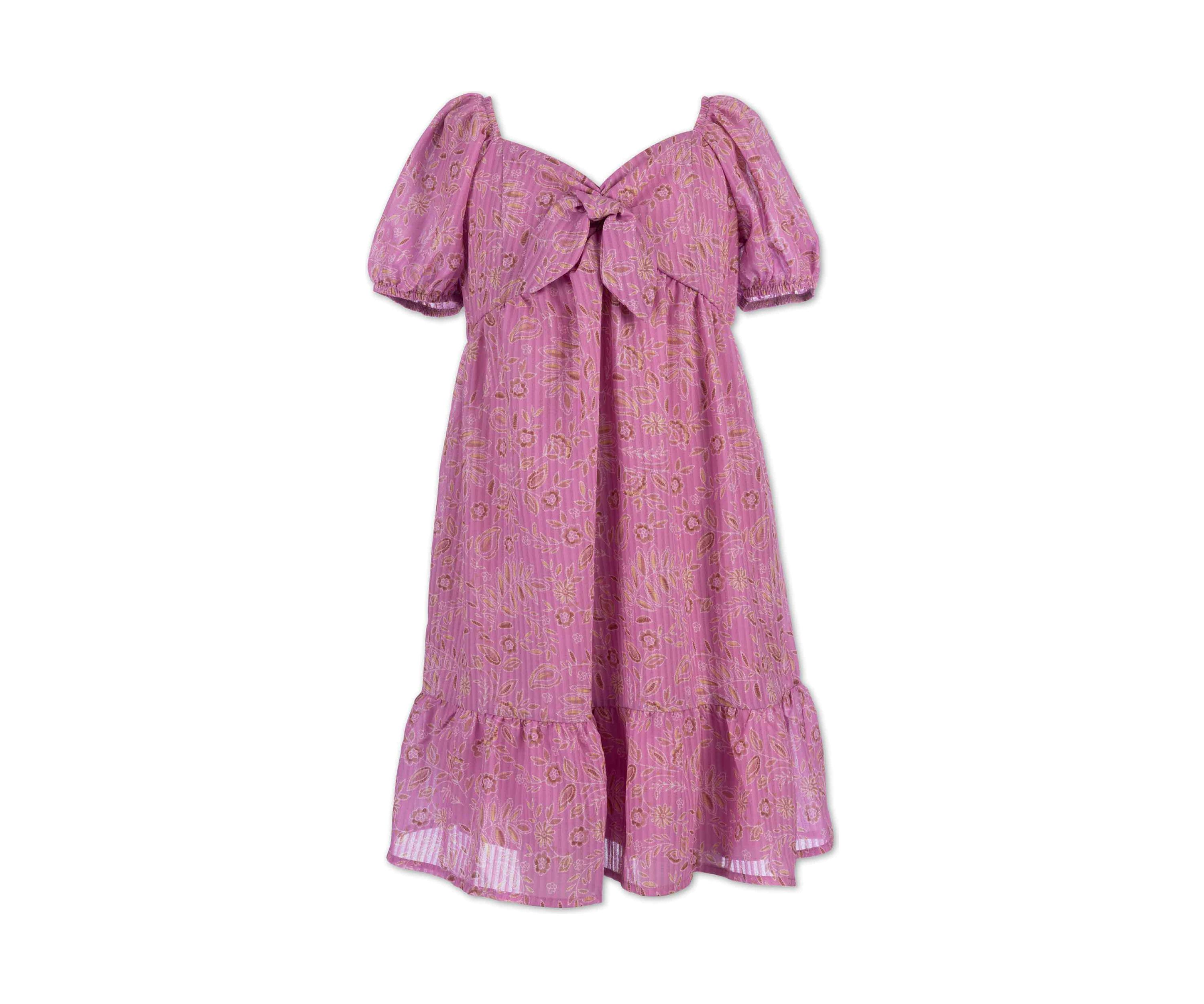 Girls 7-16 Floral Embroidered Bow Front Dress