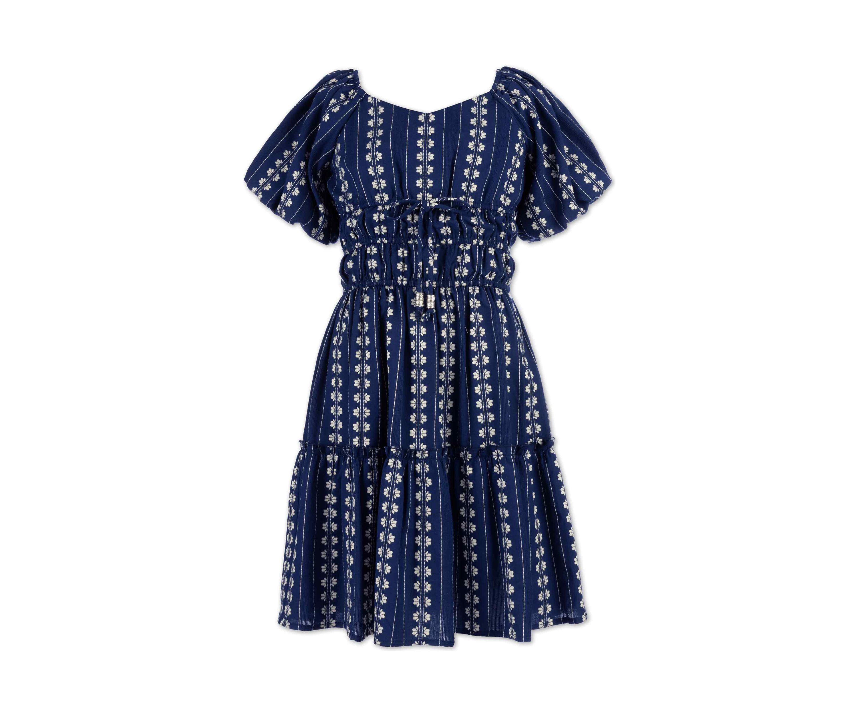 Girls 7-16 Navy Embroidered Dress