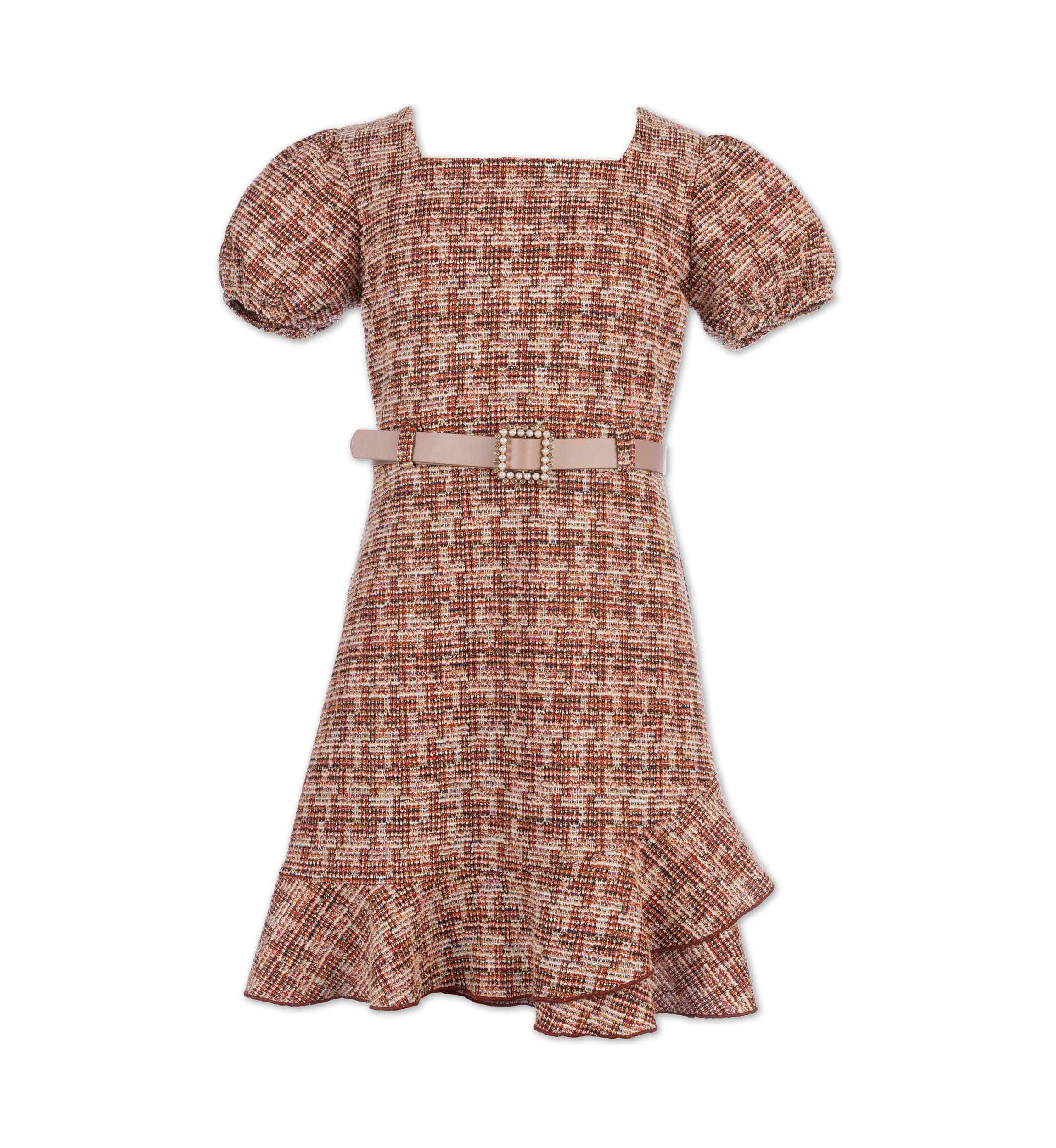 Girls 7-16 Bouclé Ruffle Hem Printed Dress