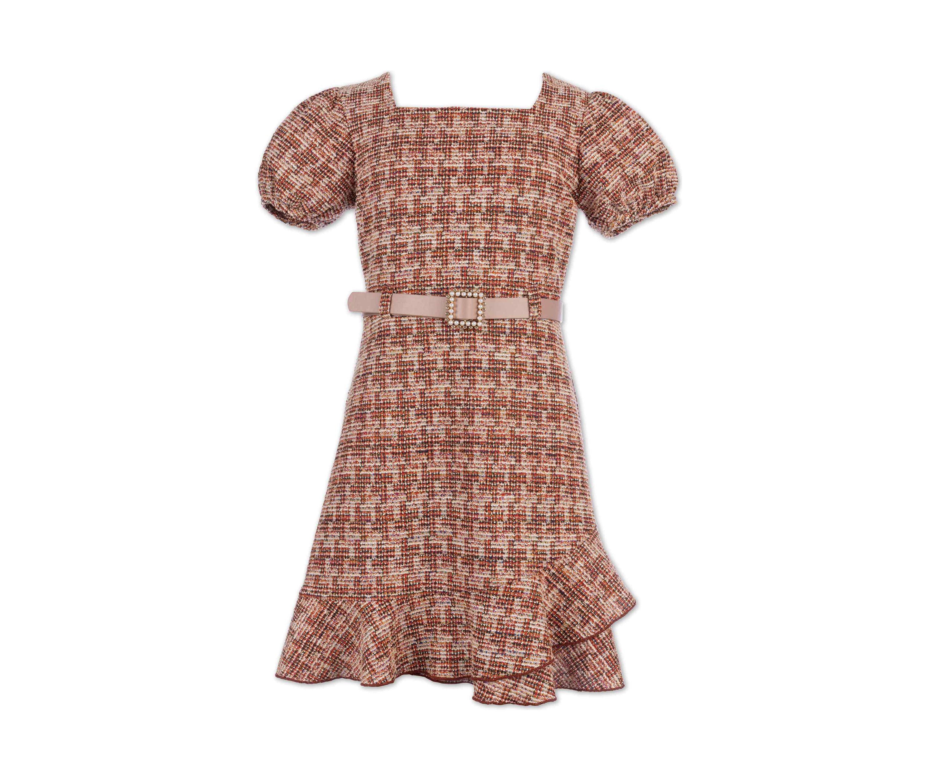Girls 7-16 Bouclé Ruffle Hem Printed Dress