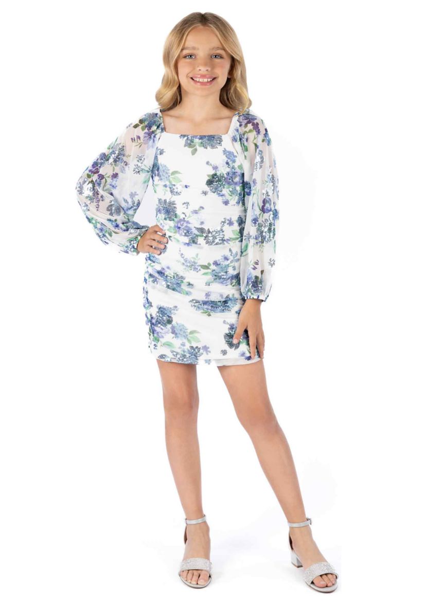Girls 7-16 Printed Sequin Dress