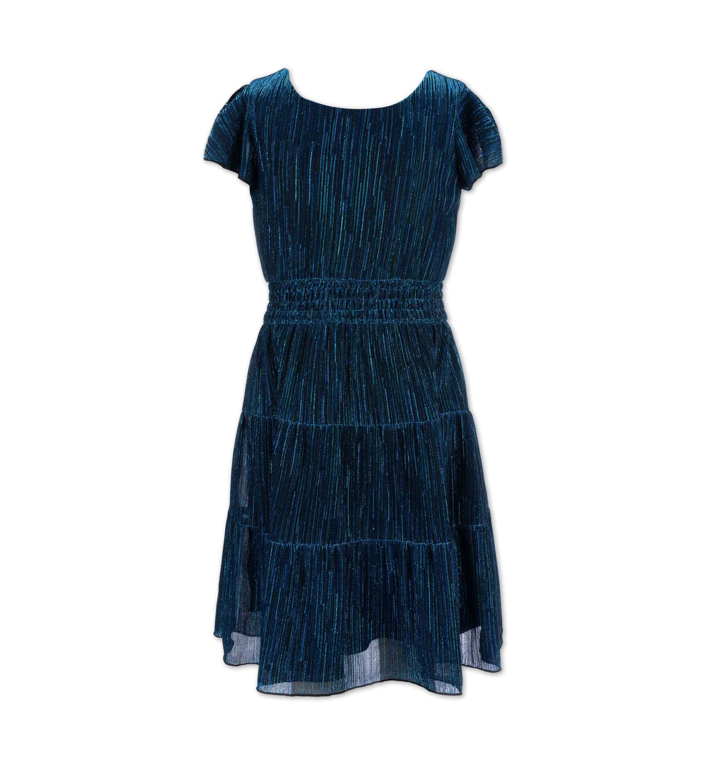 Girls 7-16 Metallic Knit Flutter Sleeve Dress