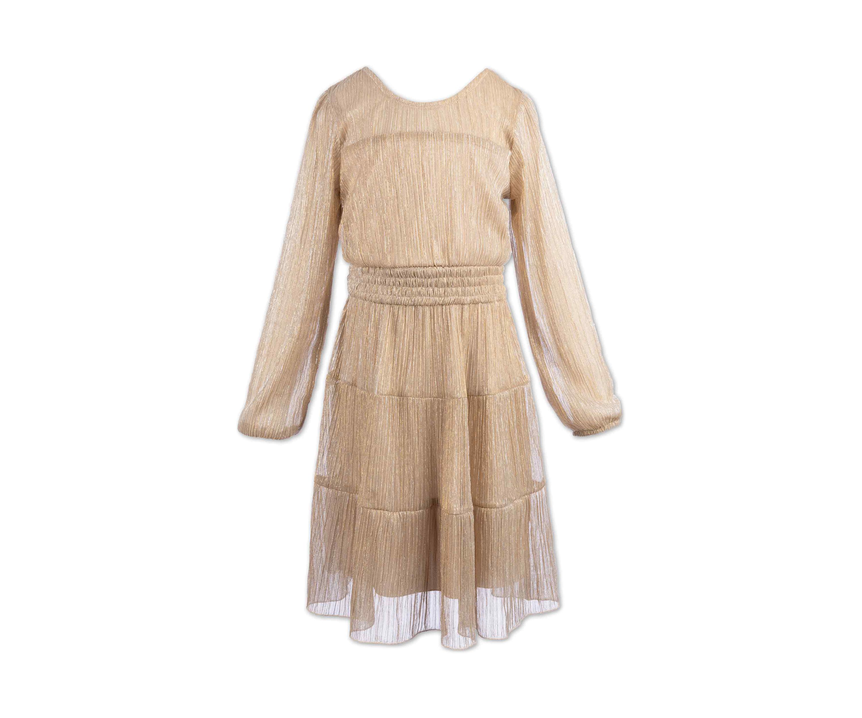 Girls 7-16 Long Sleeve Metallic Smocked Waist Dress