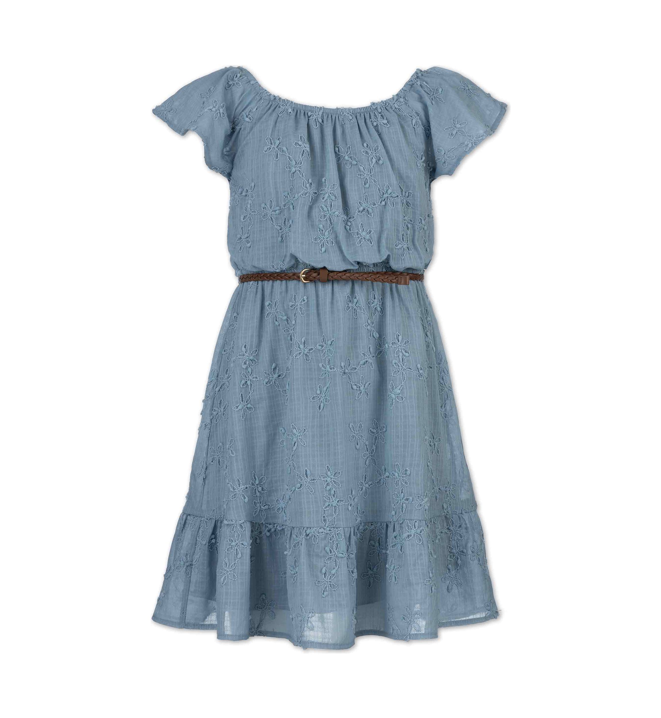 Girls 7-16 Belted Embroidered Dress