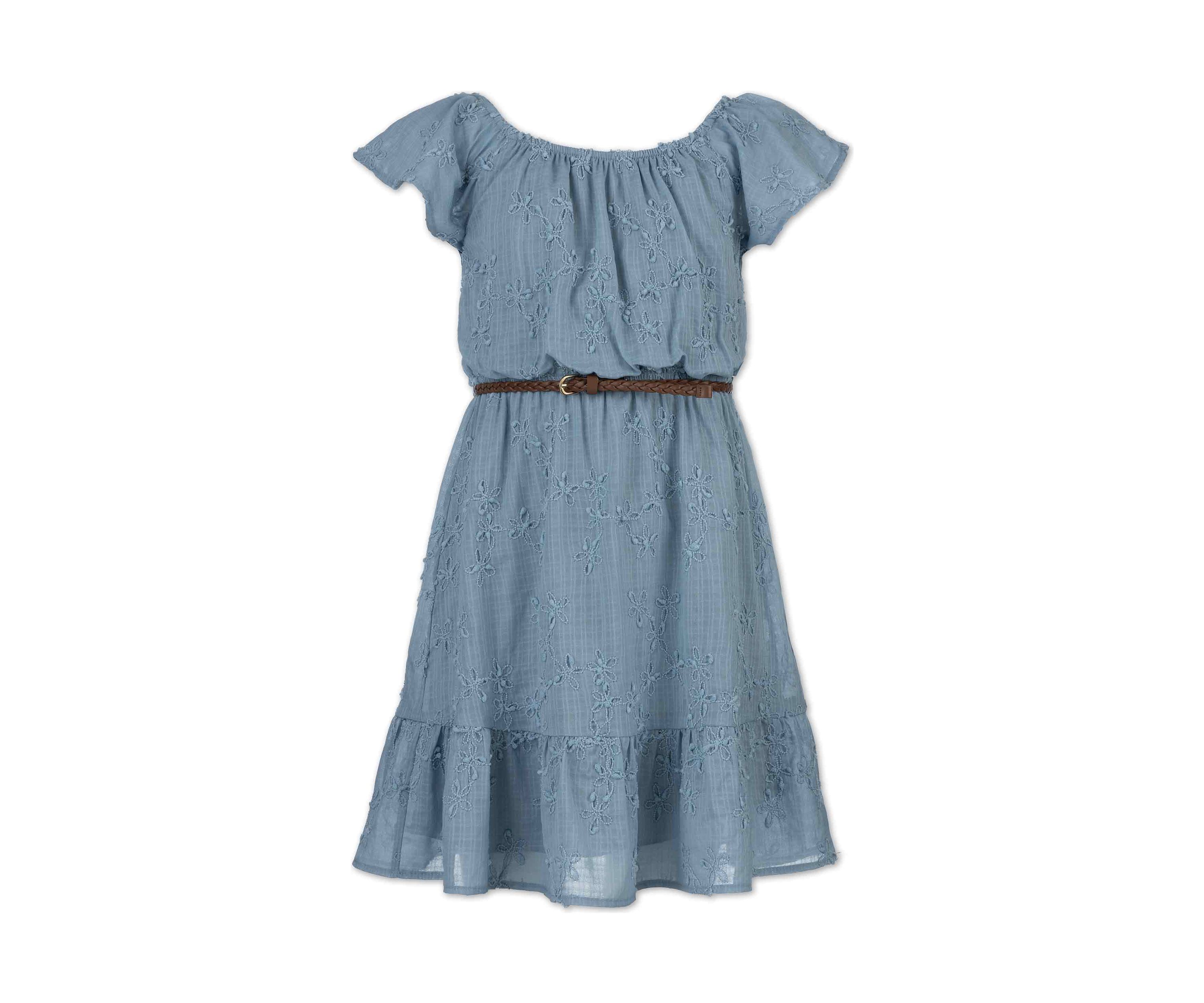 Girls 7-16 Belted Embroidered Dress