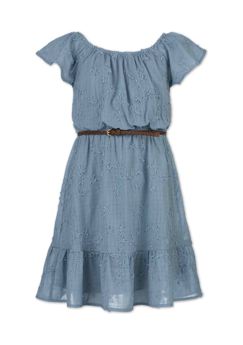 Girls 7-16 Belted Embroidered Dress