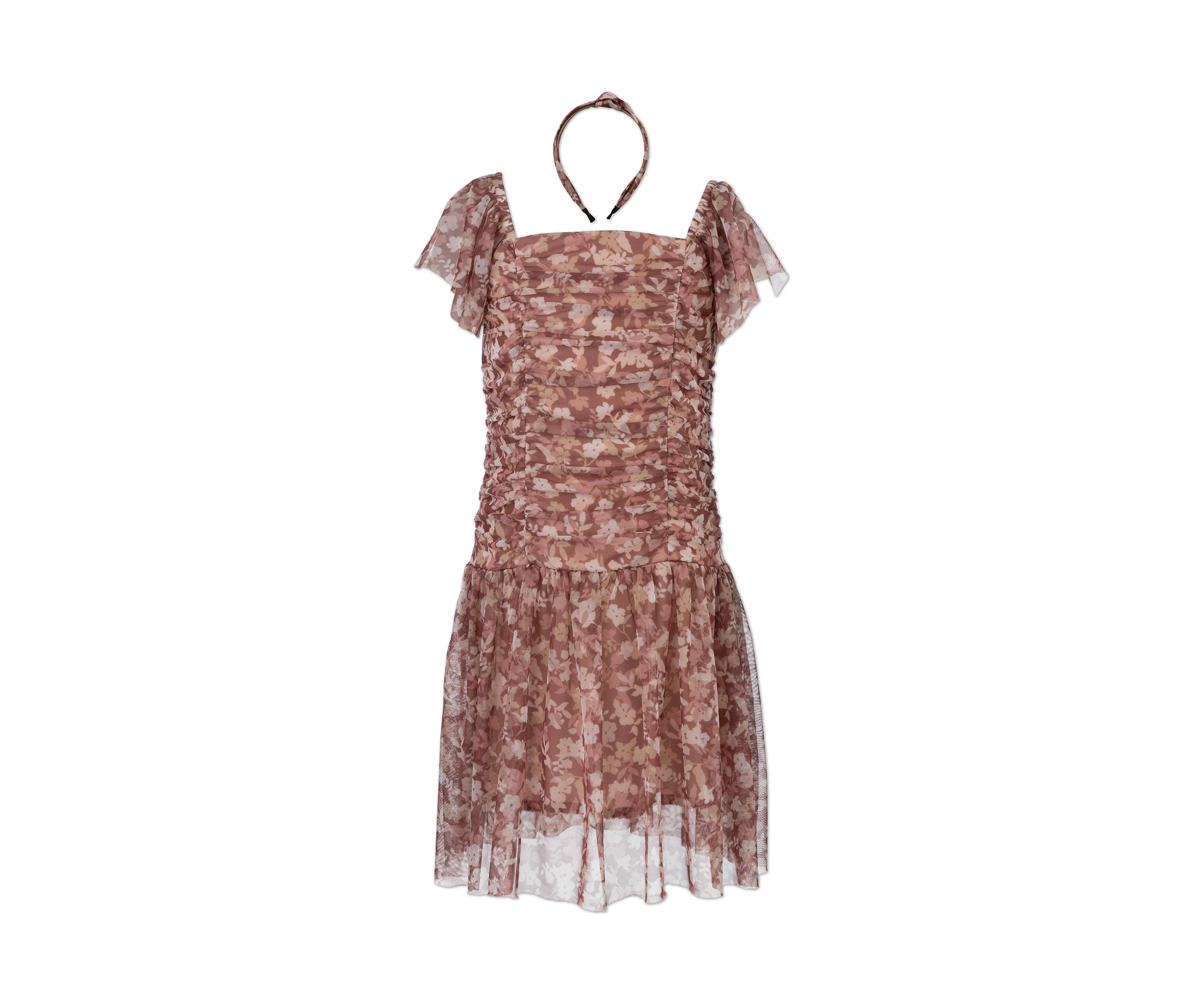 Girls 7-16 Floral Short Sleeve Mesh Dress