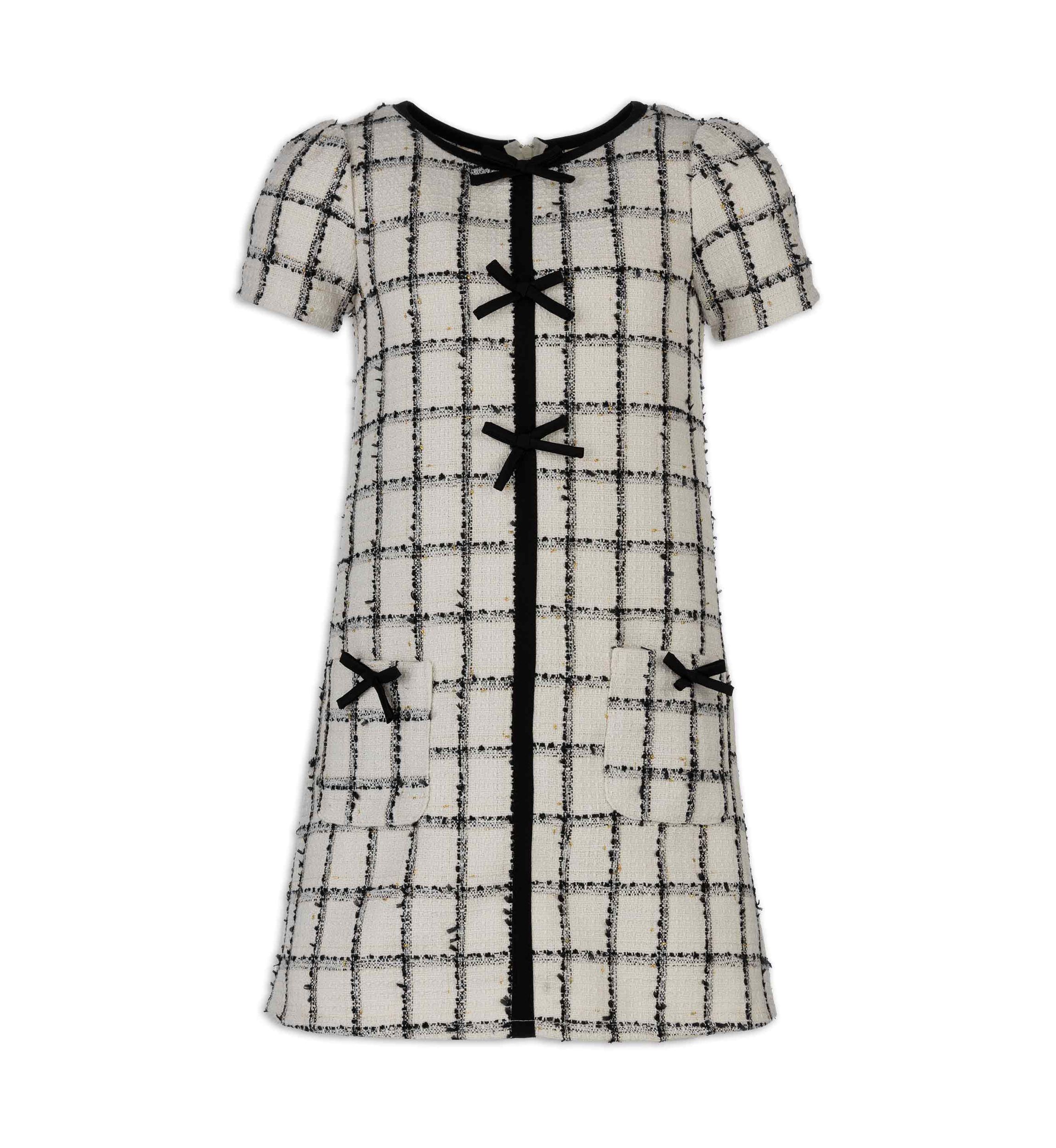 Girls 7-16 Windowpane Printed Bouclé Dress