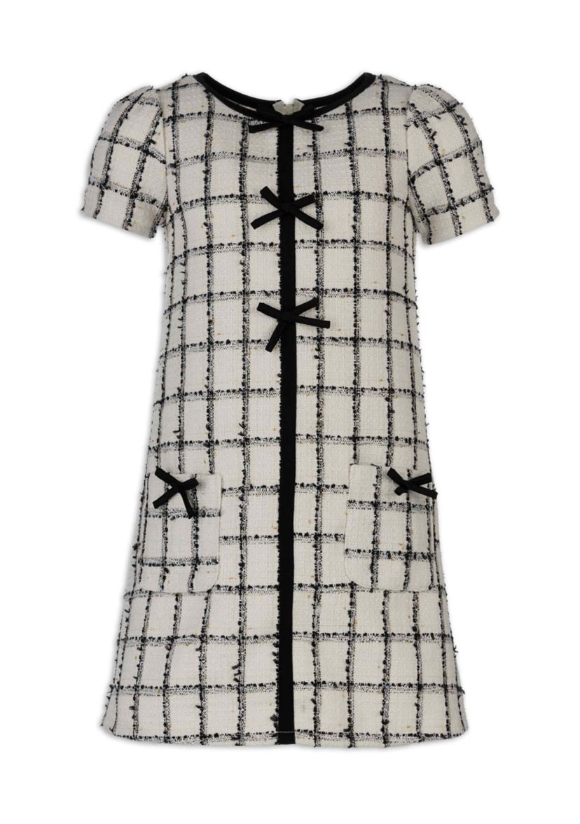 Girls 7-16 Windowpane Printed Bouclé Dress