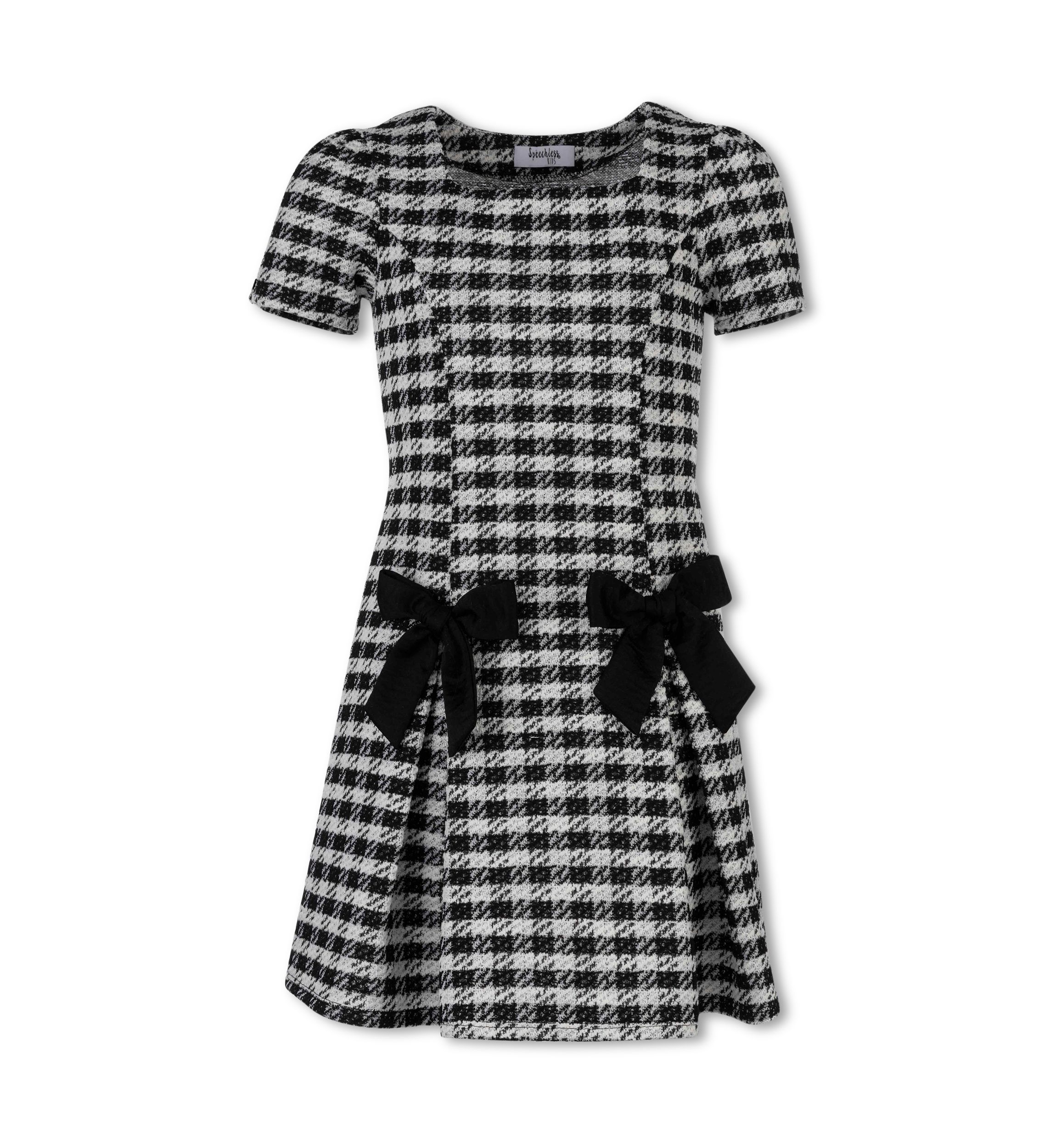Girls 7-16 Checkered Velvet Bow Dress