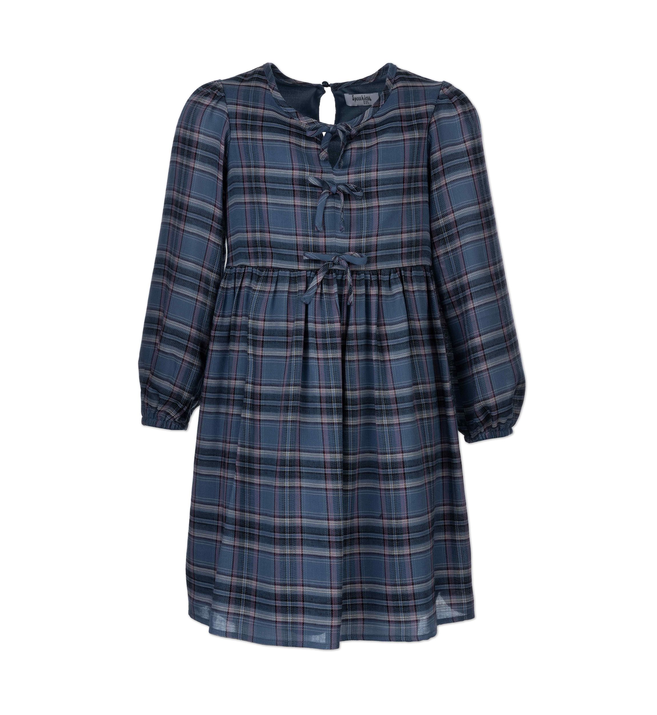 Girls 7-16 Plaid Printed Bow Front Dress