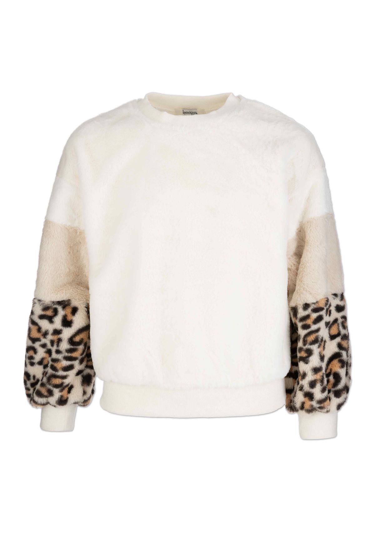 Girls 7-16 Sherpa Animal Print Color Block Sleeve Pullover