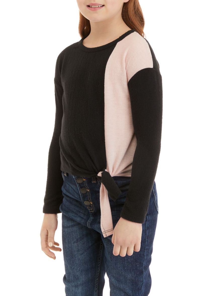 Girls 7-16 Long Sleeve Tie Front Top