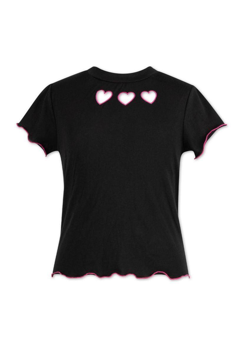 Girls 7-16 Laser Cut Heart Graphic Short Sleeve T-Shirt
