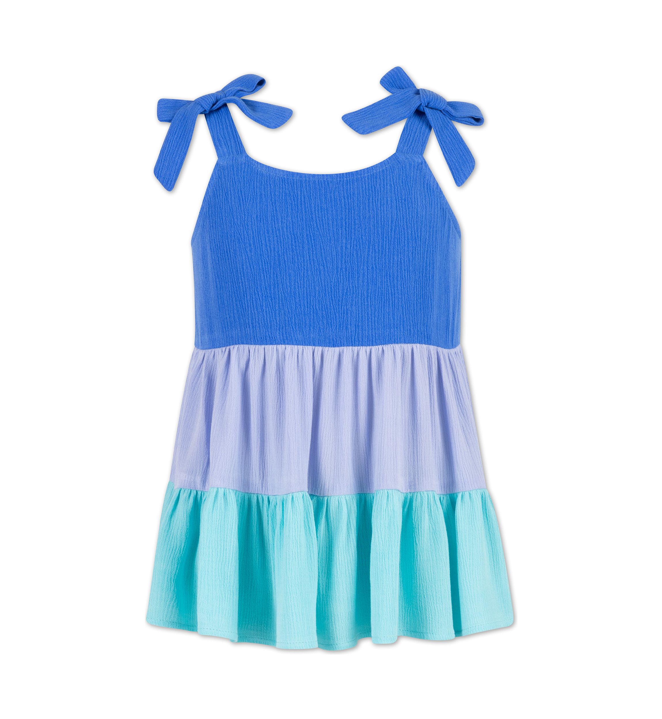 Girls 7-16 Sleeveless Tier Color Block Tie Shoulder Dress