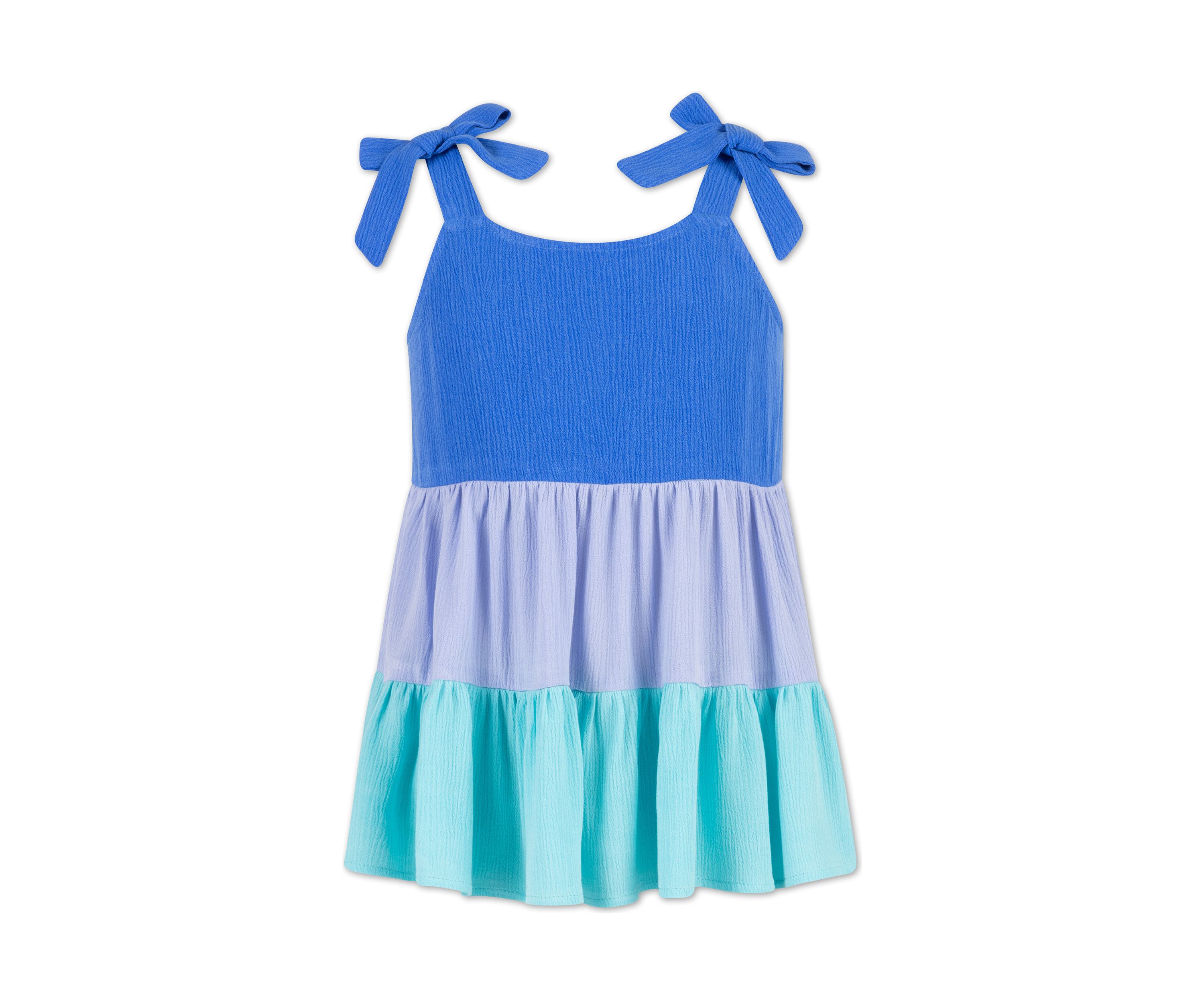 Girls 7-16 Sleeveless Tier Color Block Tie Shoulder Dress