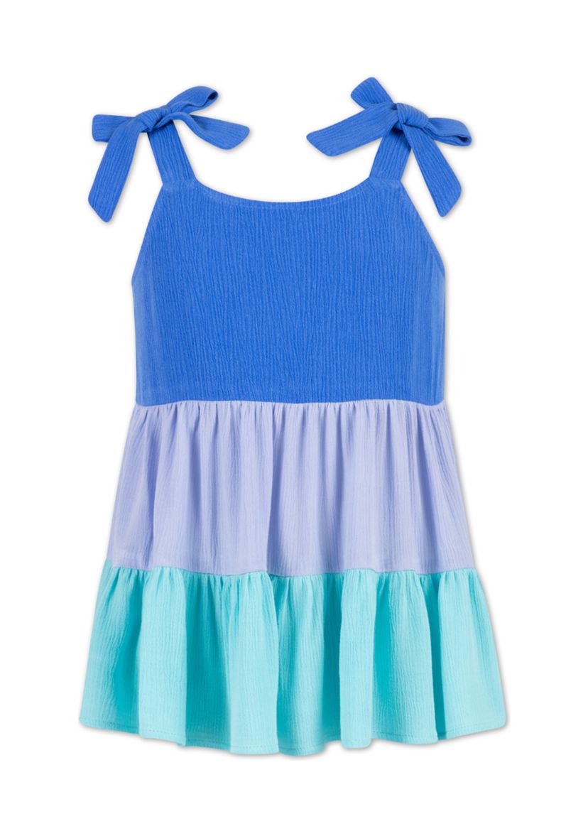Girls 7-16 Sleeveless Tier Color Block Tie Shoulder Dress