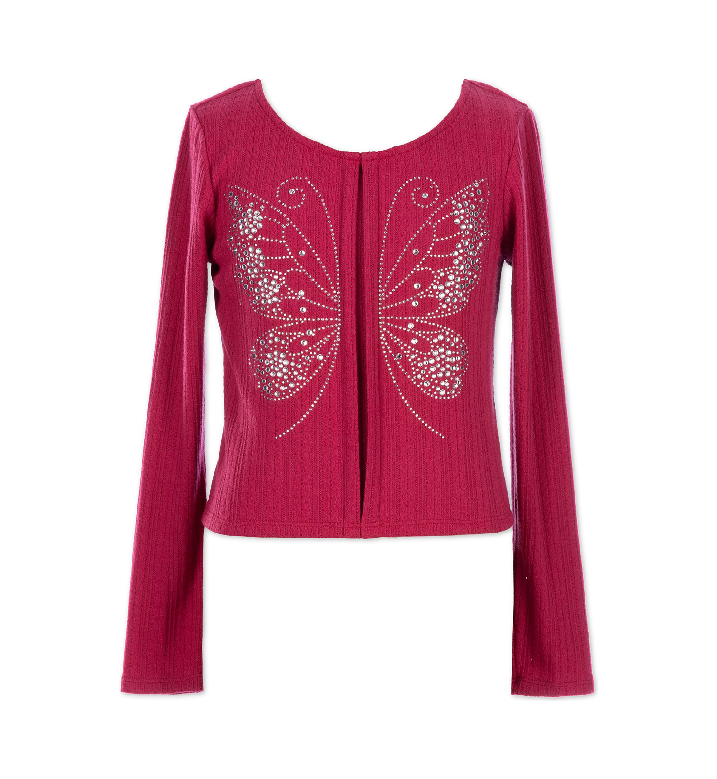 Girls 7-16 Butterfly Rhinestone Top
