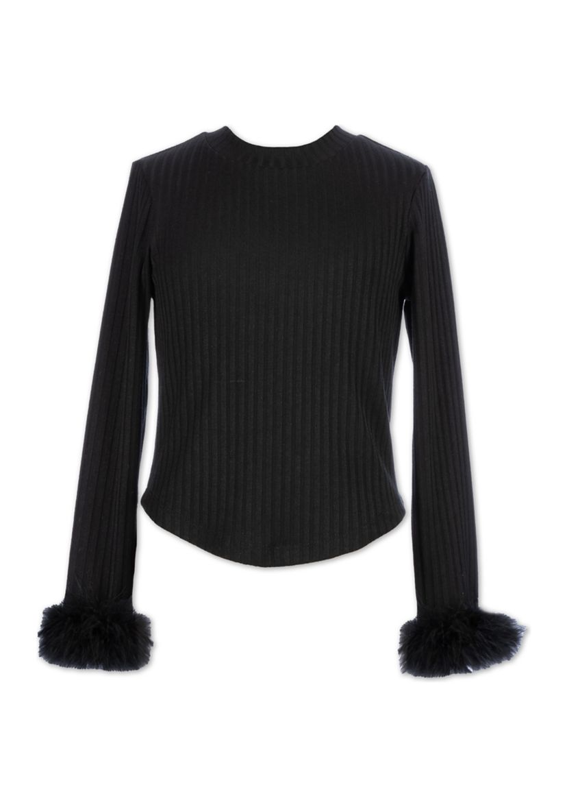 Girls 7-16 Feather Cuff Knit Top