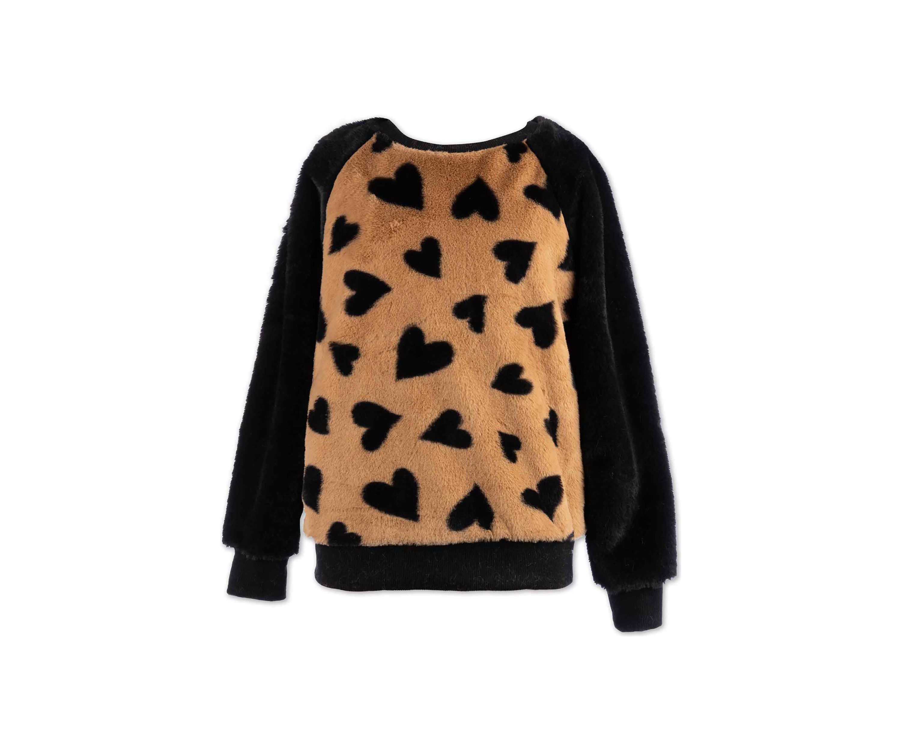 Girls 4-6x Heart Printed Fur Sweater