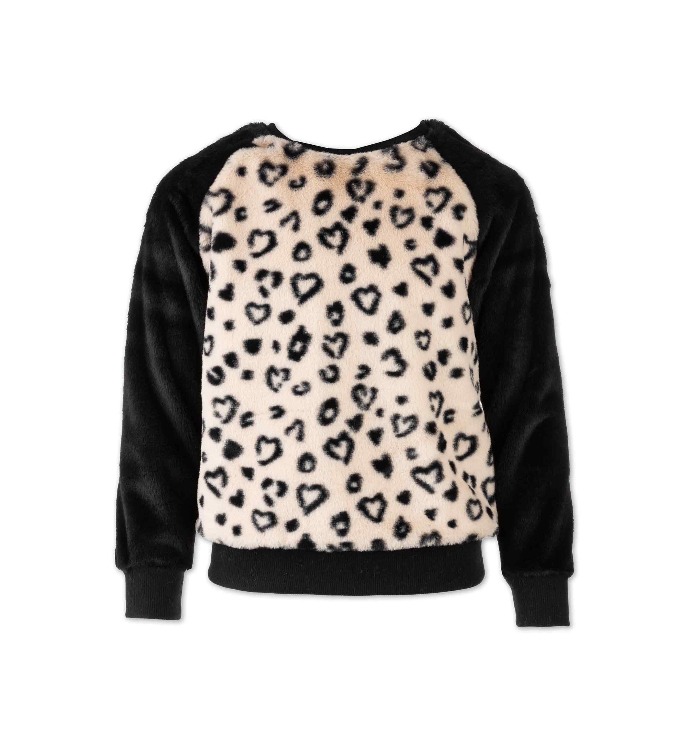 Girls 7-16 Leopard Hearts Printed Fur Pullover