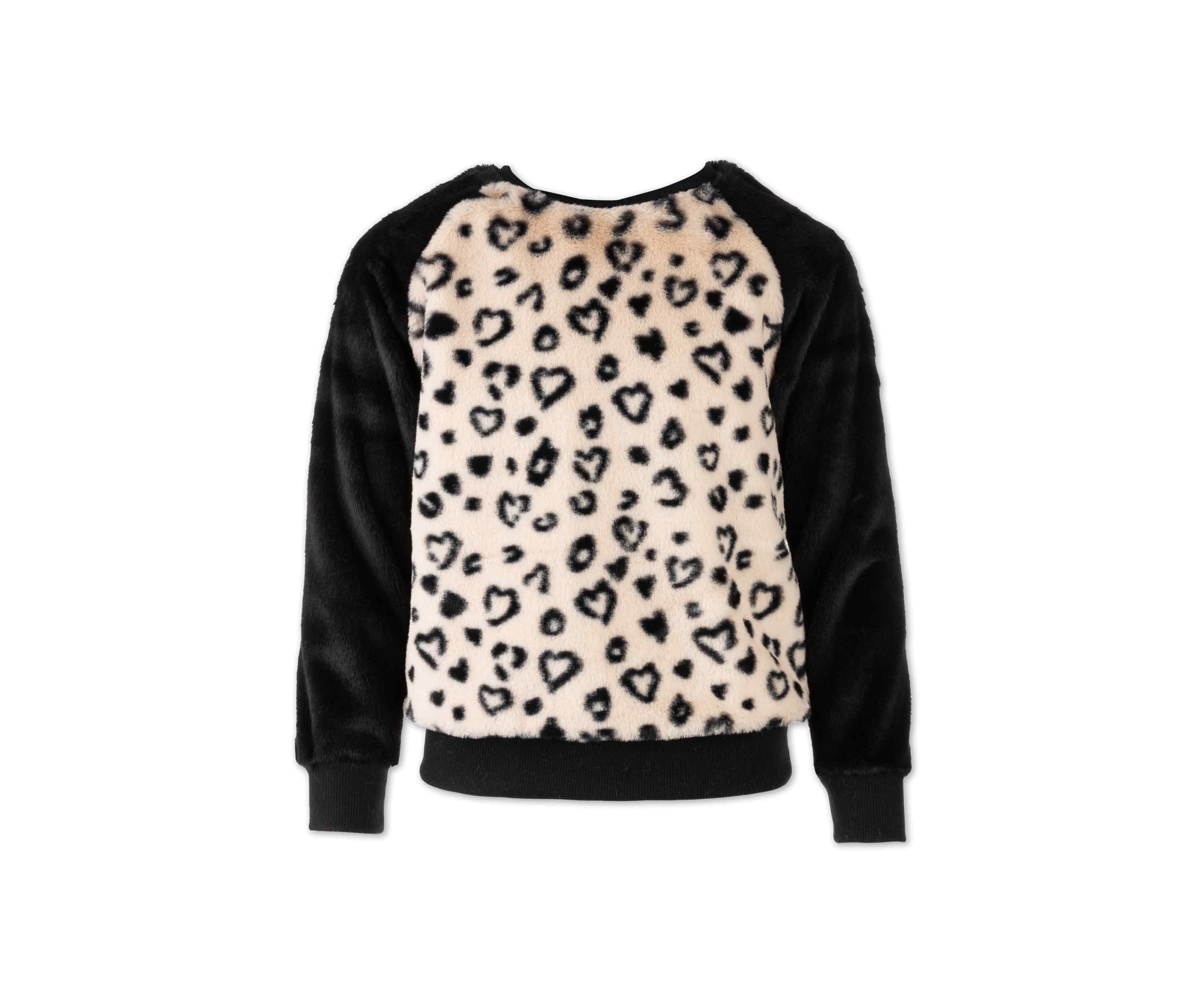 Girls 7-16 Leopard Hearts Printed Fur Pullover