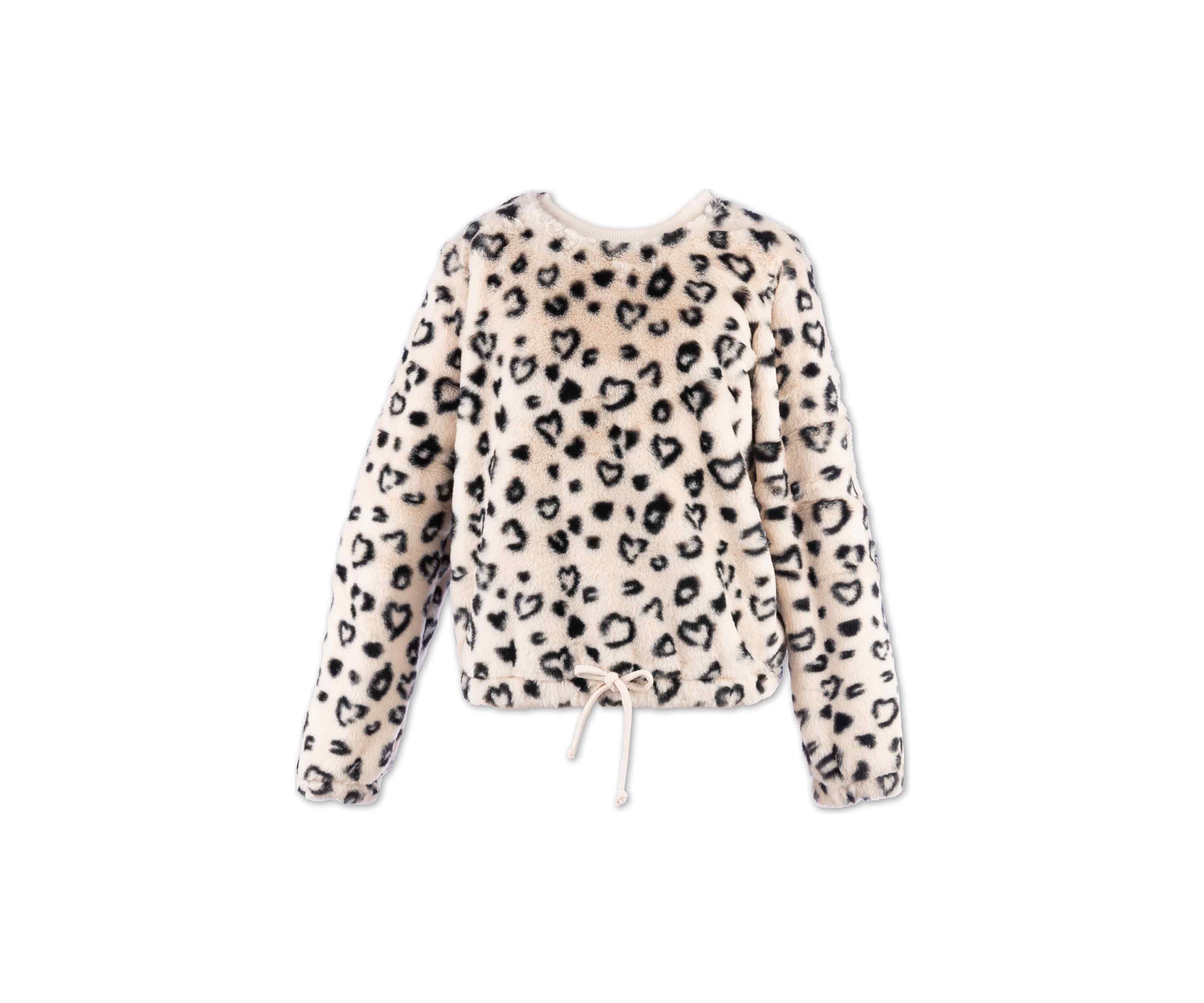 Girls 4-6x Leopard Hearts Fur Printed Sweater