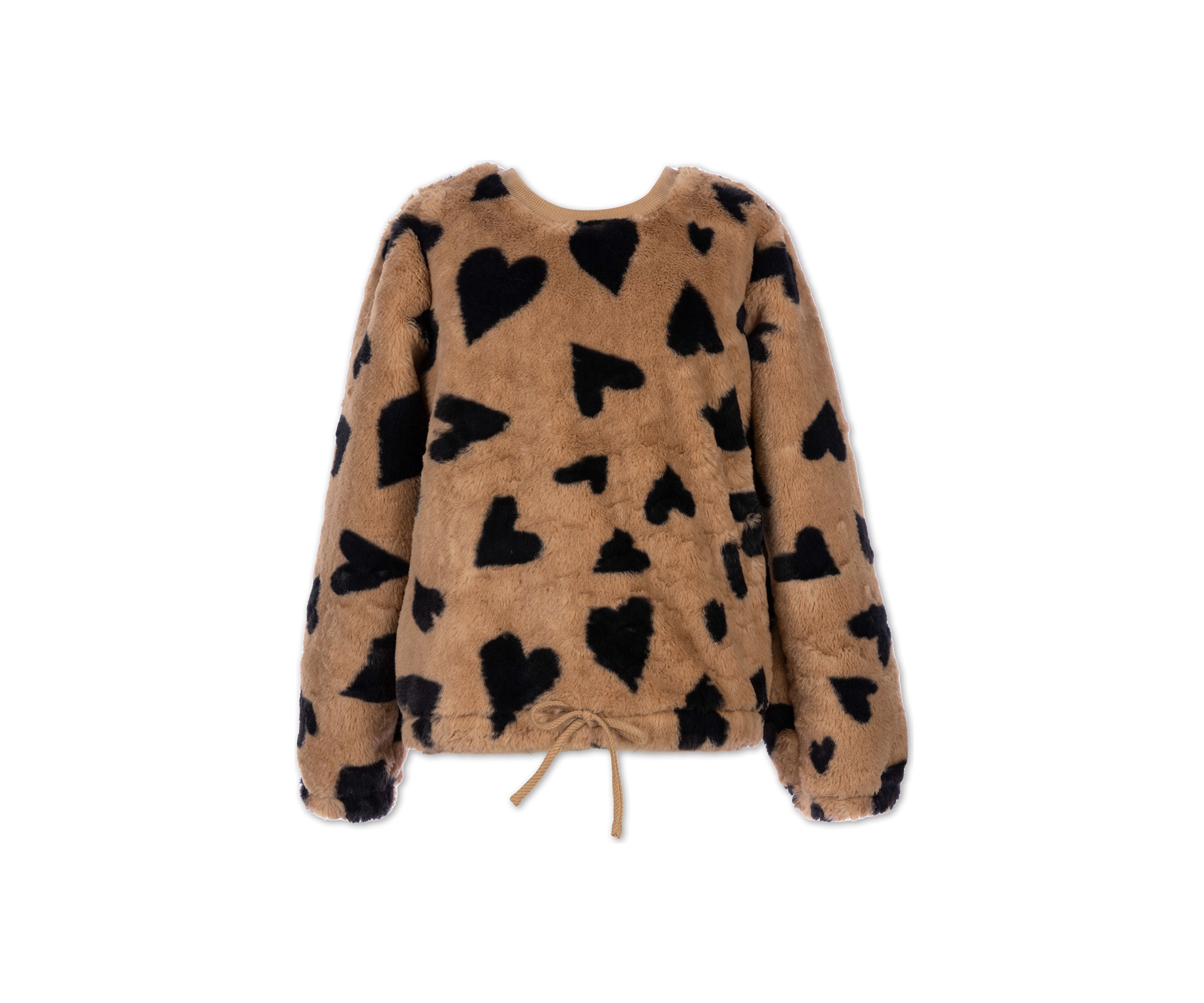 Girls 7-16 Heart Printed Fur Sweater