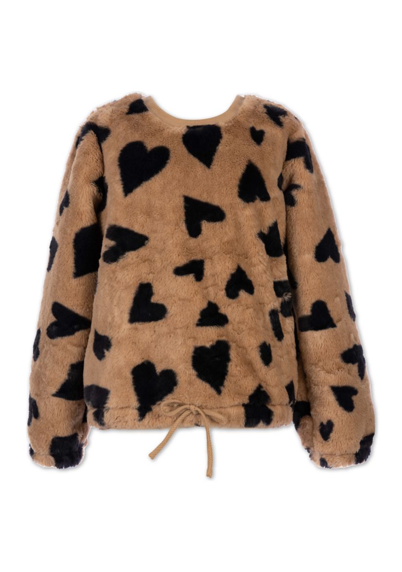 Girls 7-16 Heart Printed Fur Sweater