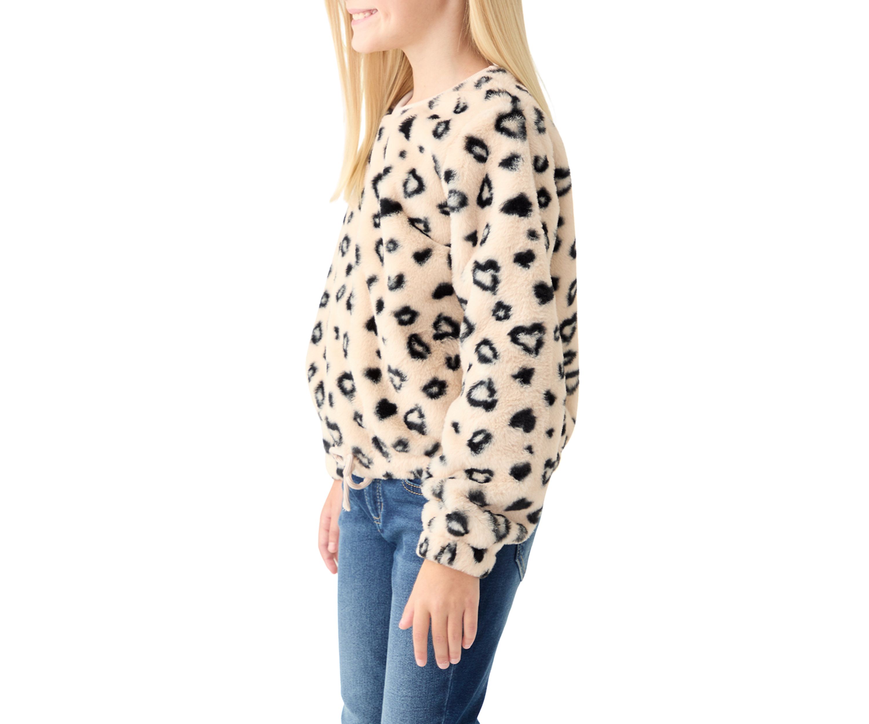 Girls 7-16 Leopard Printed Fur Pullover