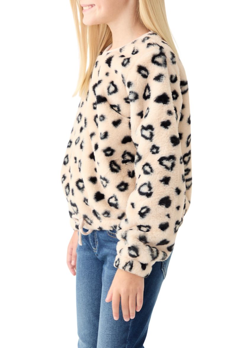Girls 7-16 Leopard Printed Fur Pullover