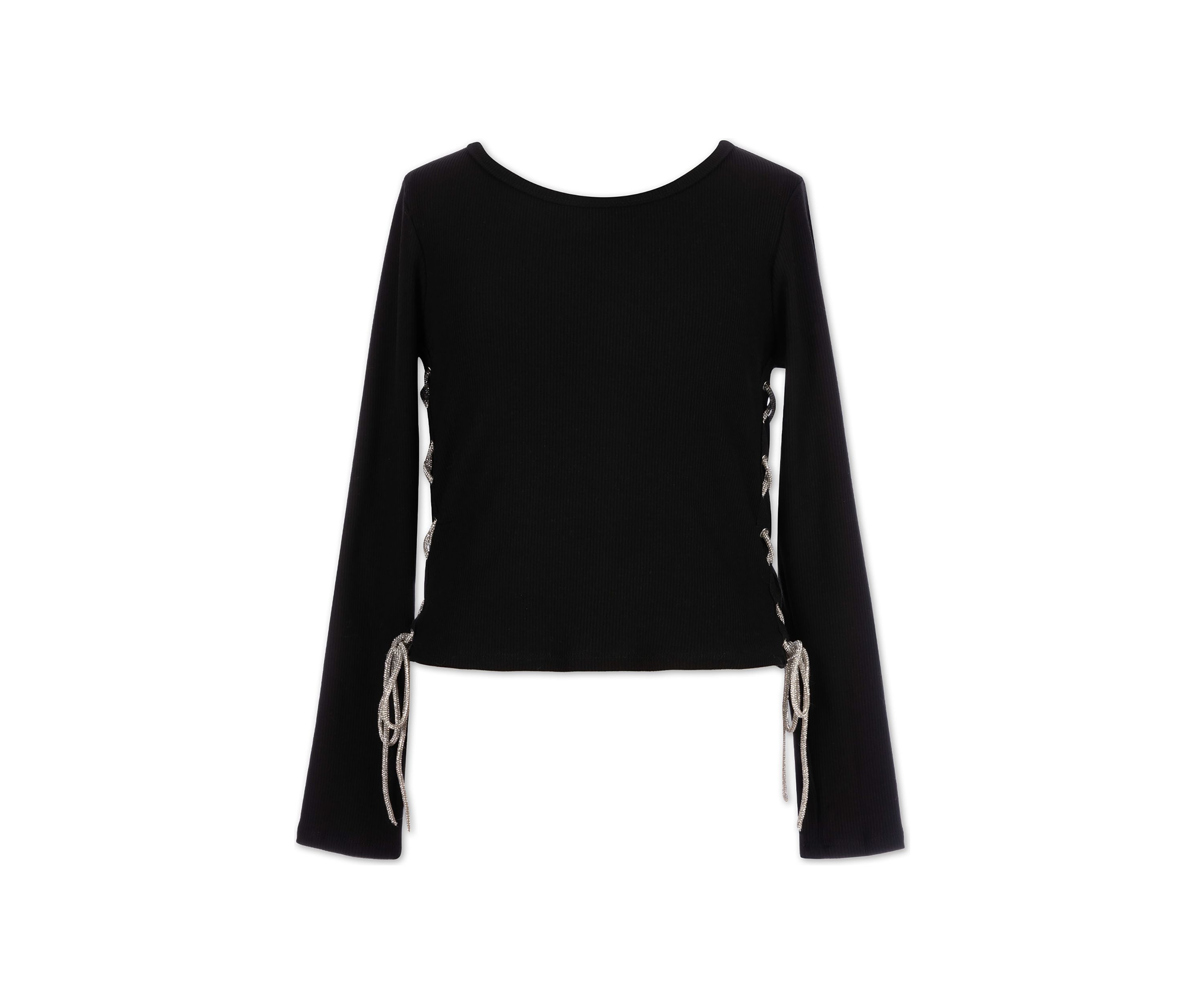 Girls 7-16 Metallic Lace Up Side Ribbed Knit Top