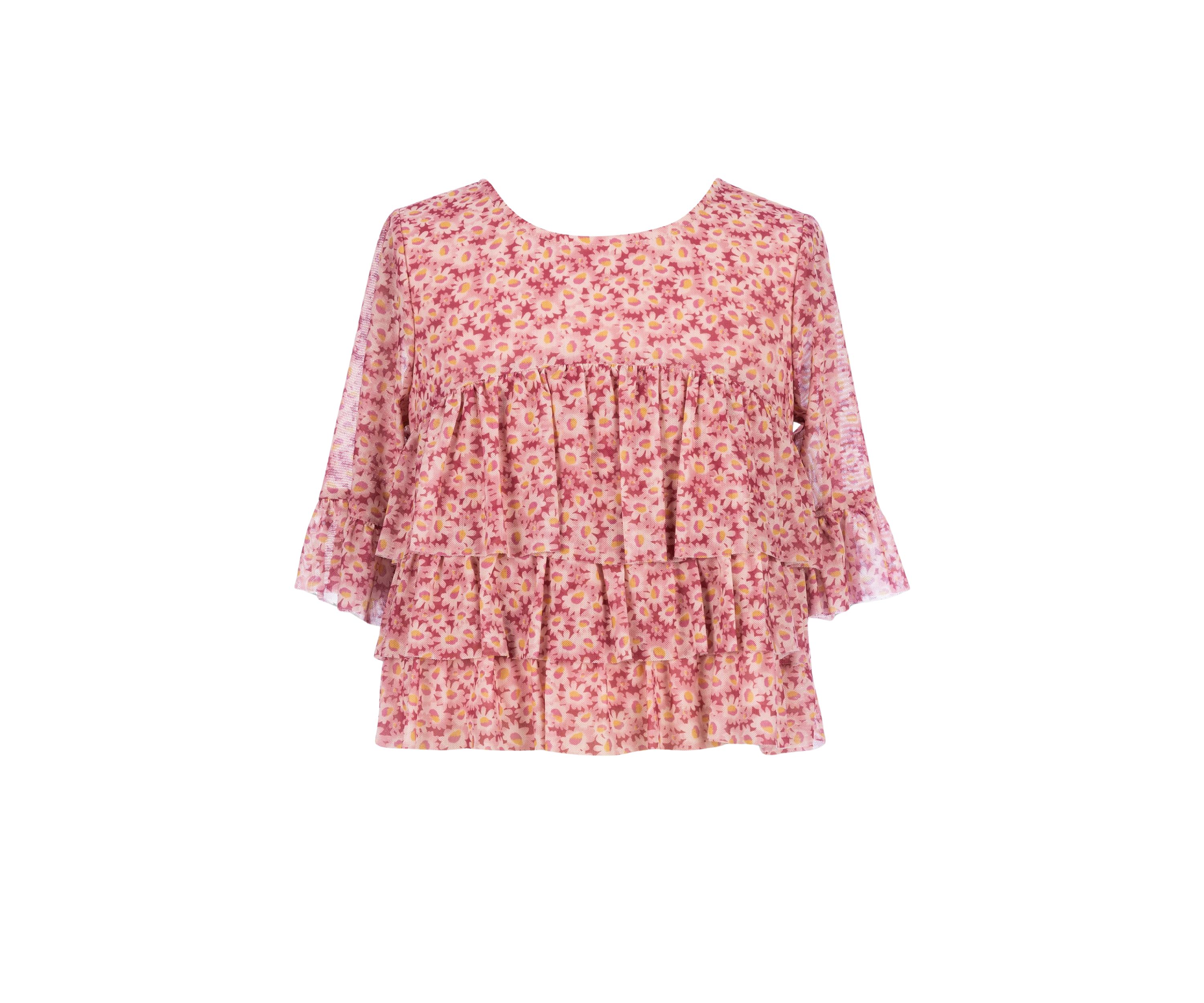 Girls 7-16 Floral Printed Mesh Tier Top