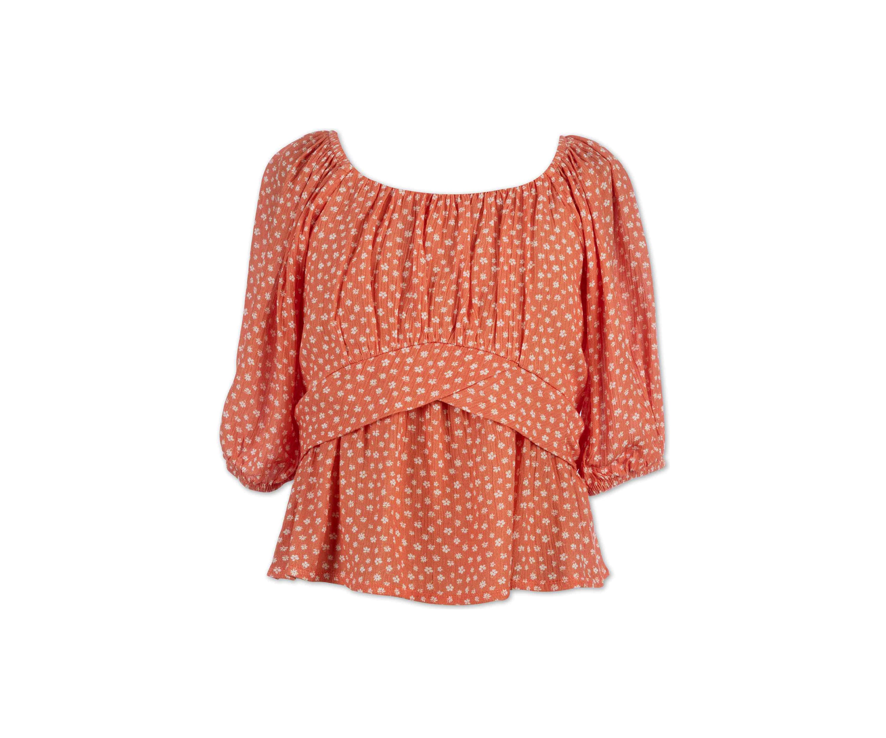 Girls 7-16 Ditsy Floral Printed Tie Back Top