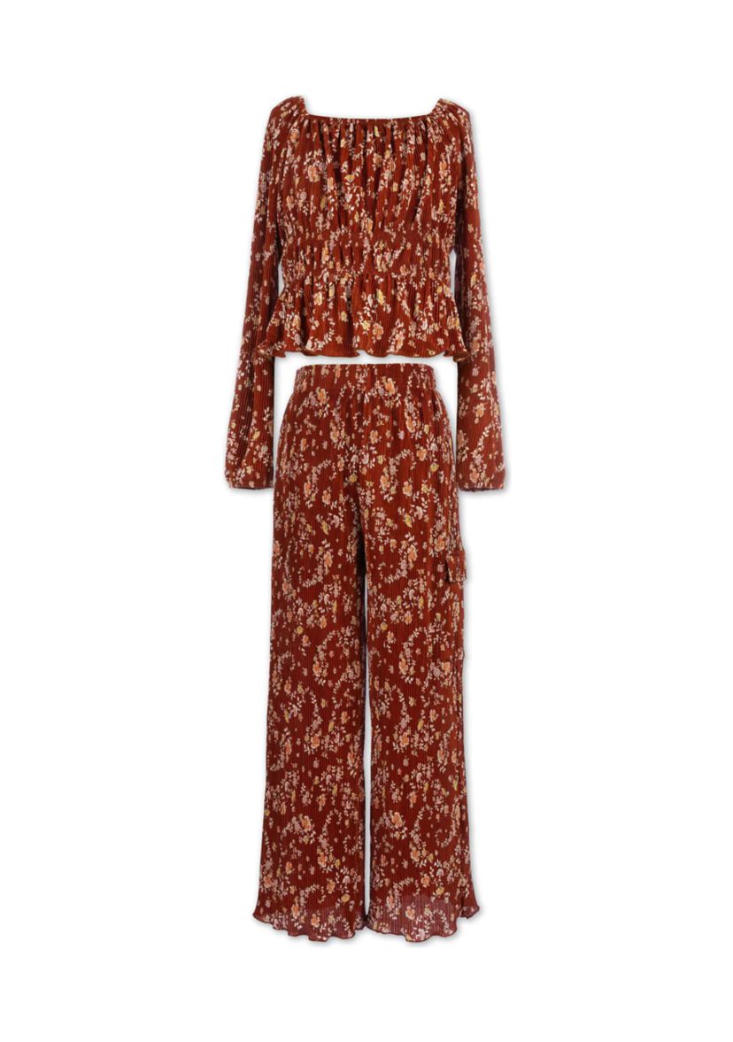 Girls 7-16 Printed Two Piece Plisse Set
