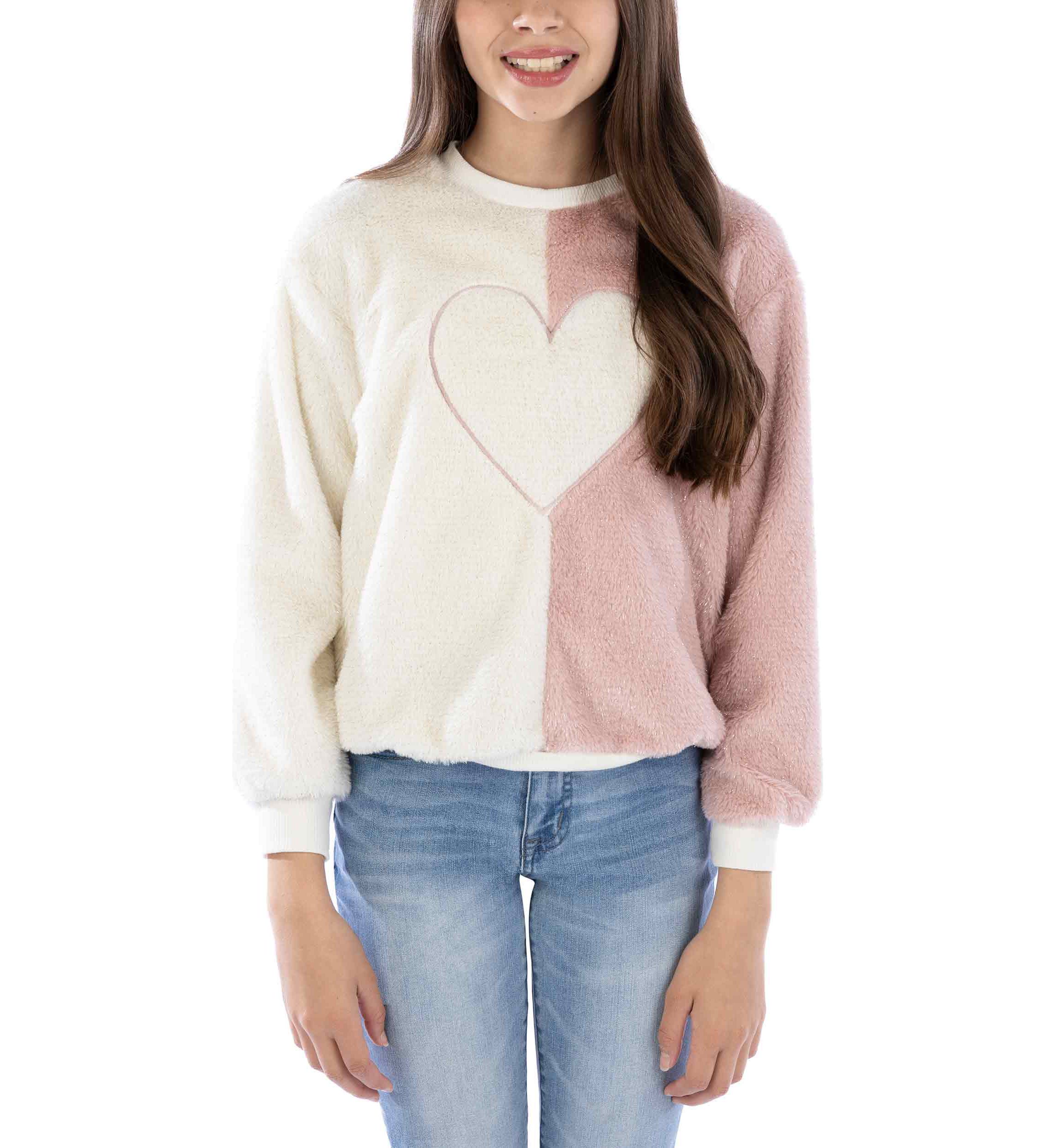 Girls 7-16 Heart Icon Fur Sweater