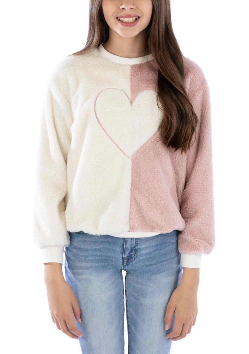Girls 7-16 Heart Icon Fur Sweater