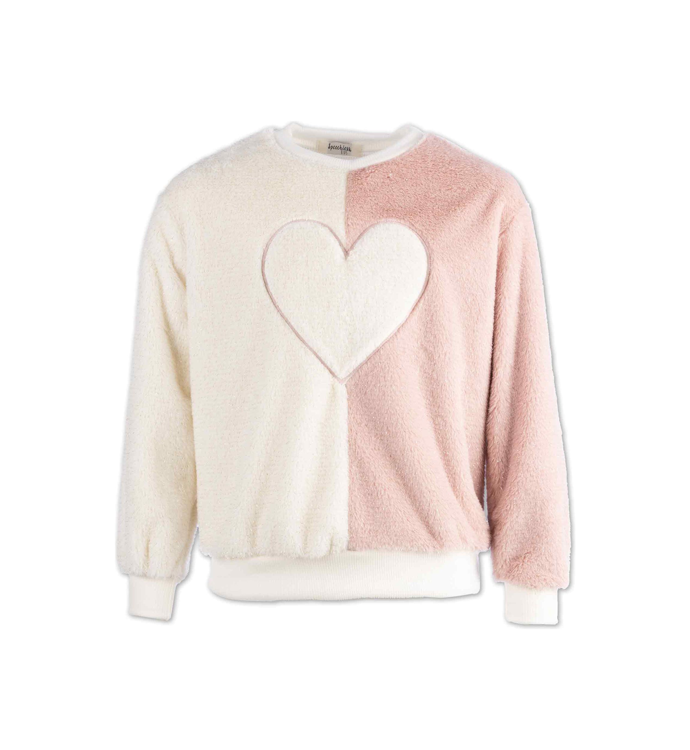 Girls 7-16 Heart Icon Fur Sweater