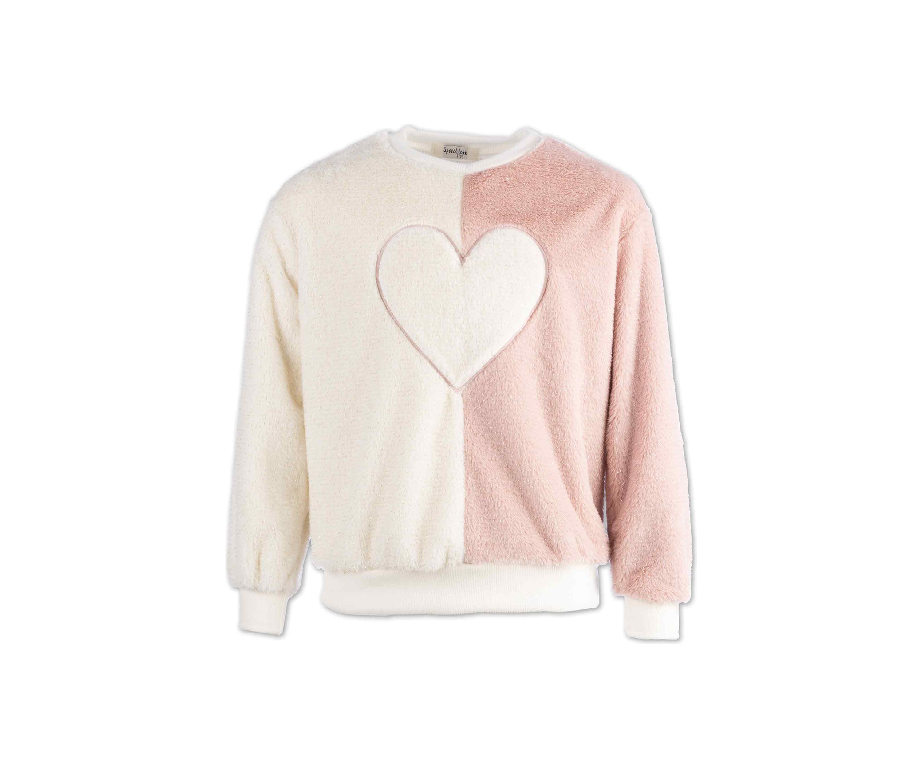 Girls 7-16 Heart Icon Fur Sweater