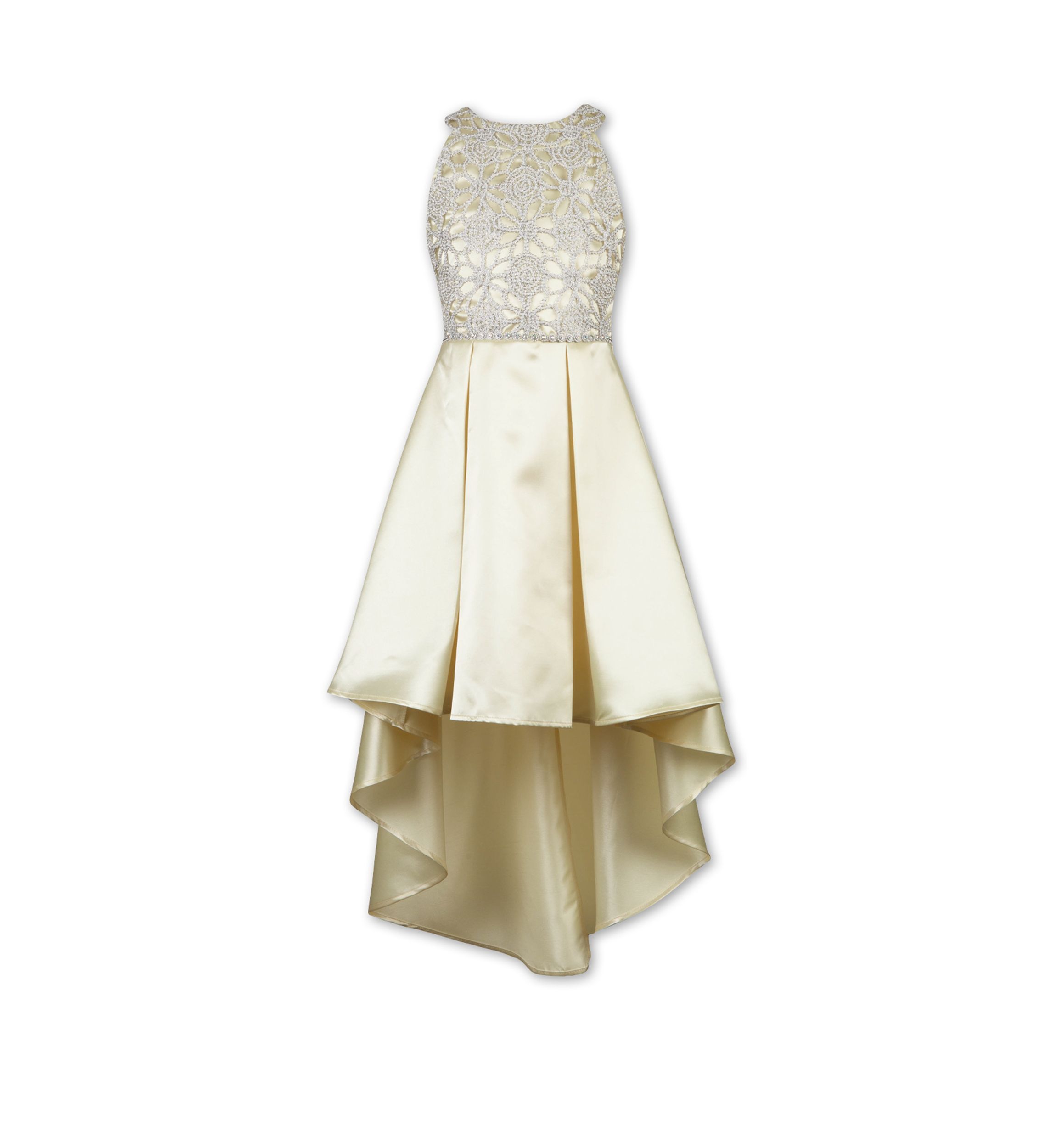 Girls 7-16 Satin Braid Lace High Low Solid Dress