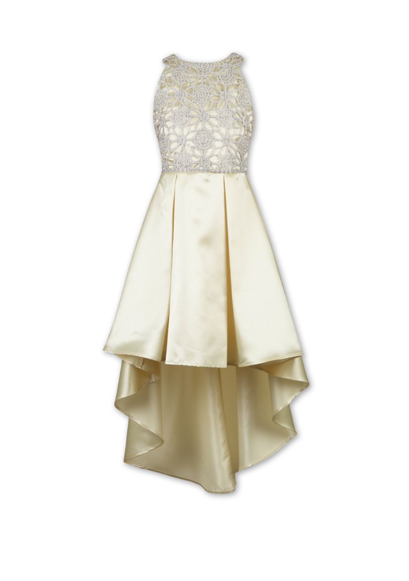 Girls 7-16 Satin Braid Lace High Low Solid Dress