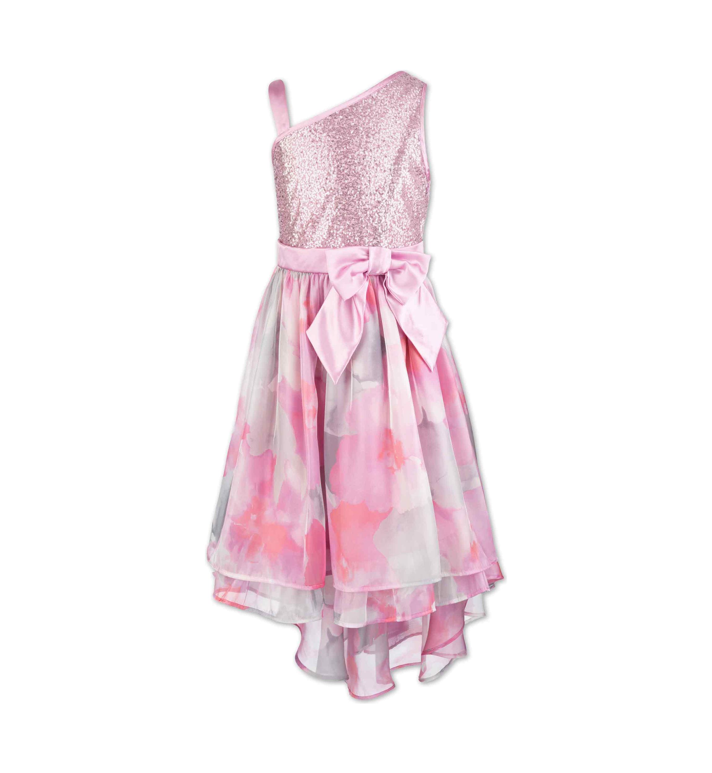 Girls 7-16 Sequin Shimmer Floral Printed High Low Dress
